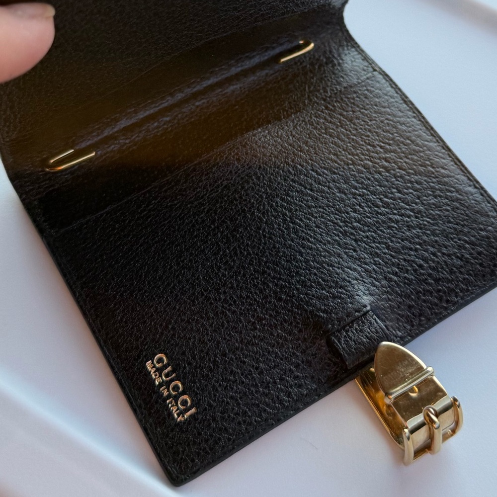 Vintage Gucci Black Pebbled Leather Bifold Wallet - Gold Jackie Buckle - Picture 3 of 9